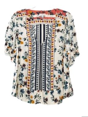 Lucky Brand Ruffle hem v-neck blouse blue size S